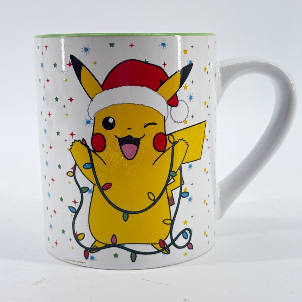 Pokemon Pikachu Christmas 14 oz Mug White Green Holiday Coffee Cup